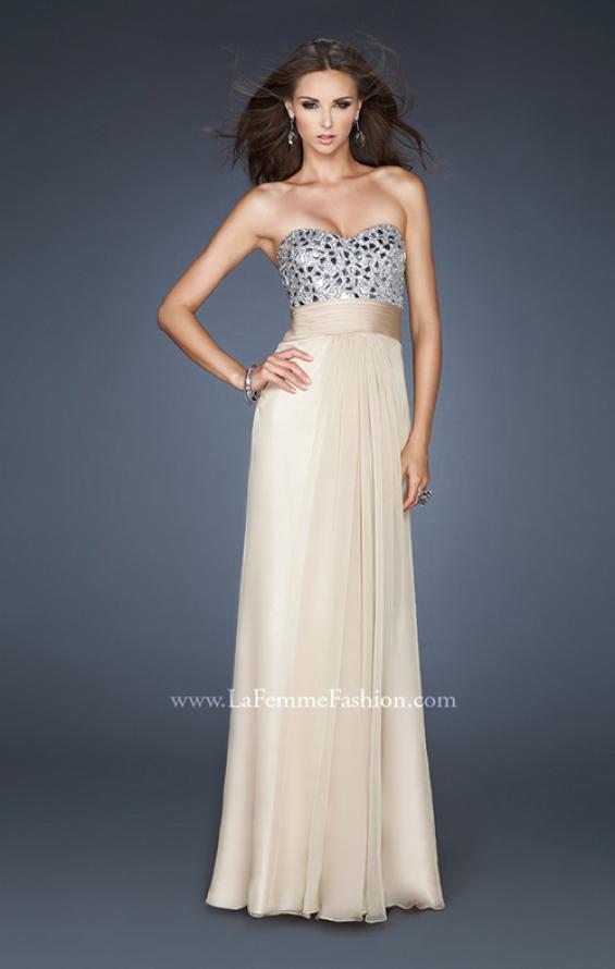 Picture of: Flowing Chiffon Prom Dress with Hand Beaded Top in Nude, Style: 17909, Detail Picture 2