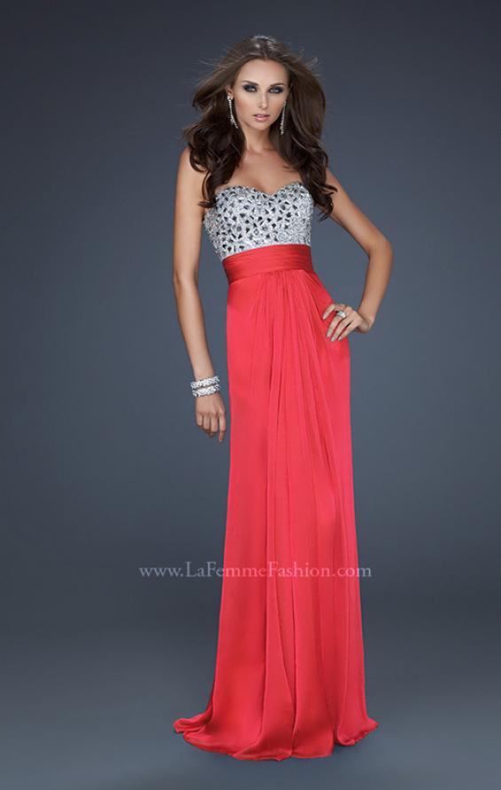 Picture of: Flowing Chiffon Prom Dress with Hand Beaded Top in Pink, Style: 17909, Detail Picture 3