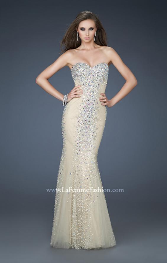 Picture of: Tulle Prom Gown with Beads and Trumpet Silhouette in Nude, Style: 18021, Main Picture