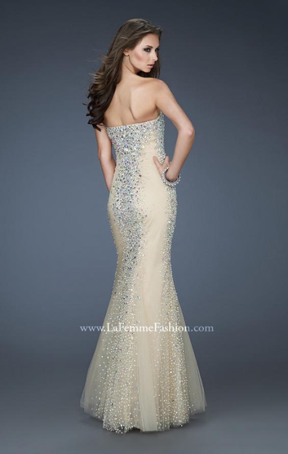 Picture of: Tulle Prom Gown with Beads and Trumpet Silhouette in Nude, Style: 18021, Back Picture