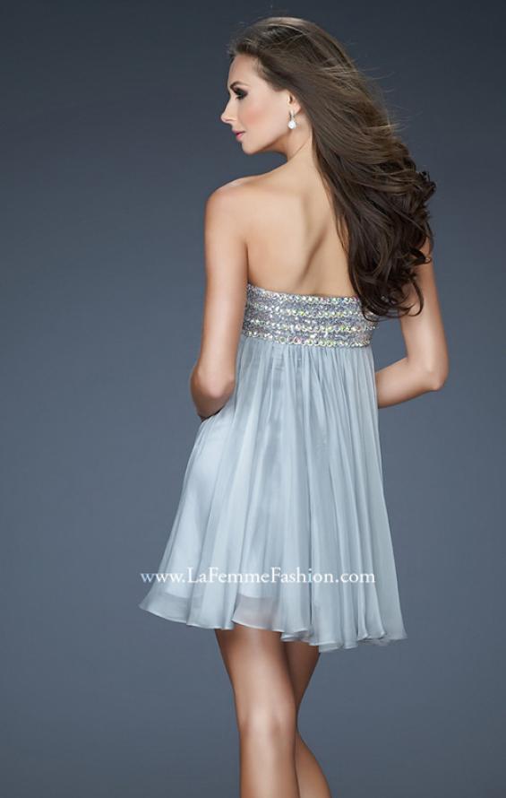 Picture of: Short Chiffon Cocktail Dress with Sequined and Beaded Bust in Silver, Style: 18063, Back Picture