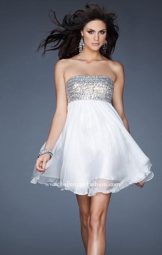 Picture of: Short Chiffon Cocktail Dress with Sequined and Beaded Bust in White, Style: 18063, Detail Picture 2