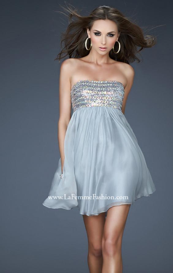 Picture of: Short Chiffon Cocktail Dress with Sequined and Beaded Bust in Silver, Style: 18063, Detail Picture 3