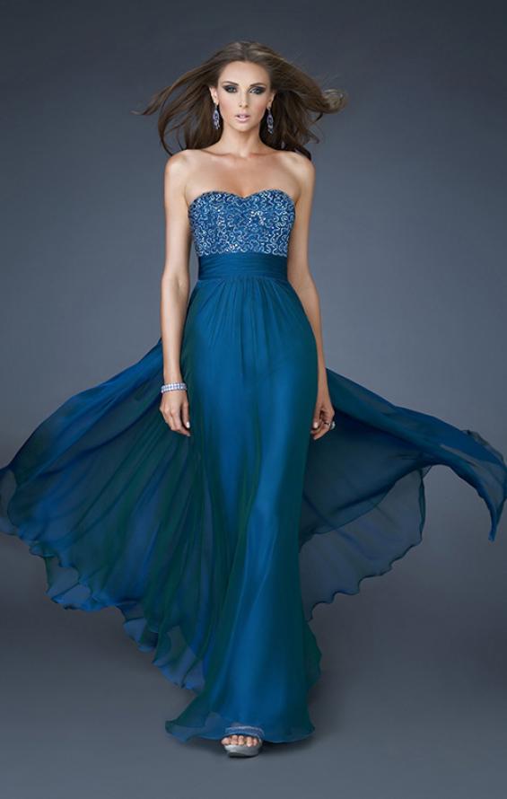 Picture of: A-line Chiffon Dress with Beaded One Shoulder Strap in Blue, Style: 18066, Main Picture