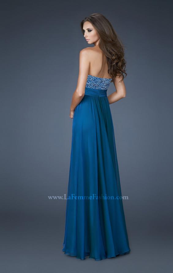 Picture of: A-line Chiffon Dress with Beaded One Shoulder Strap in Blue, Style: 18066, Back Picture