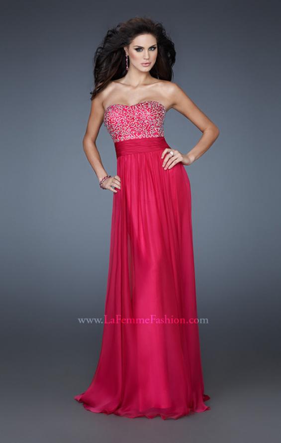 Picture of: A-line Chiffon Dress with Beaded One Shoulder Strap in Pink, Style: 18066, Detail Picture 1