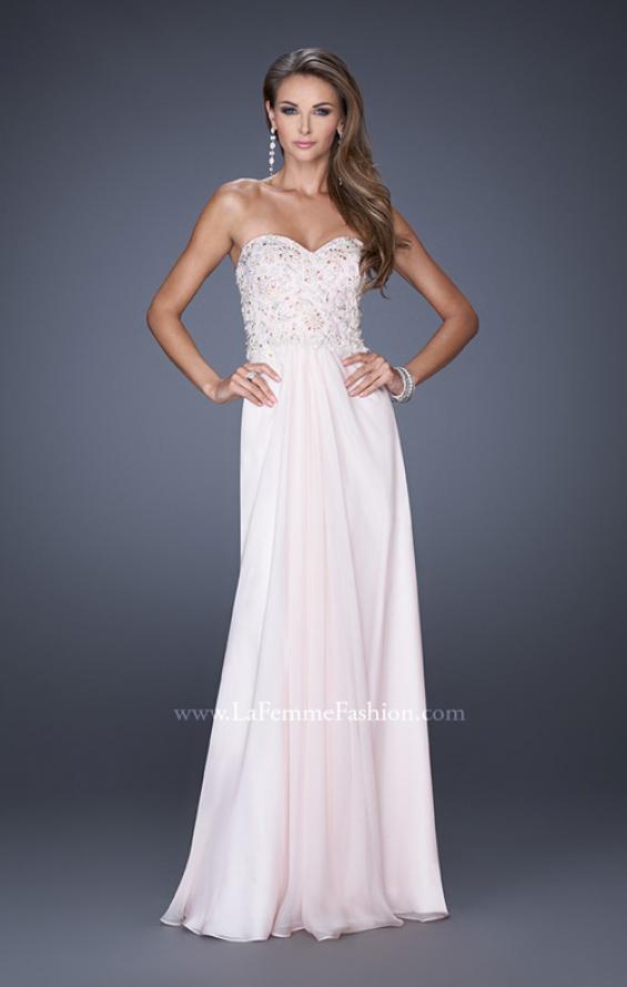 Picture of: Strapless Jeweled Prom Gown with Chiffon Overlay in Pink, Style: 18069, Detail Picture 1