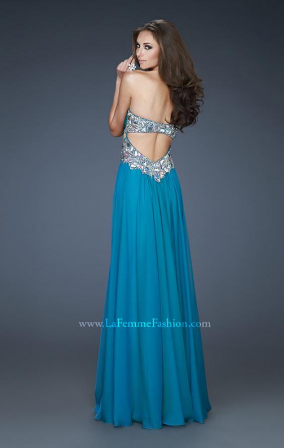 Picture of: Strapless Gown with Dramatic Waist and Rhinestones in Blue, Style: 18123, Back Picture