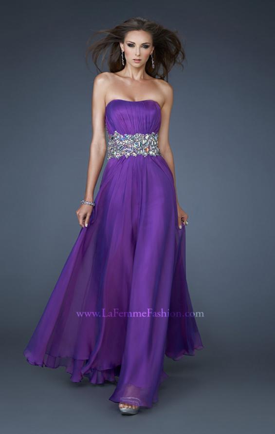 Picture of: Strapless Gown with Dramatic Waist and Rhinestones in Purple, Style: 18123, Detail Picture 1