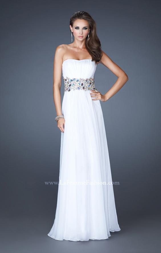 Picture of: Strapless Gown with Dramatic Waist and Rhinestones in White, Style: 18123, Detail Picture 2