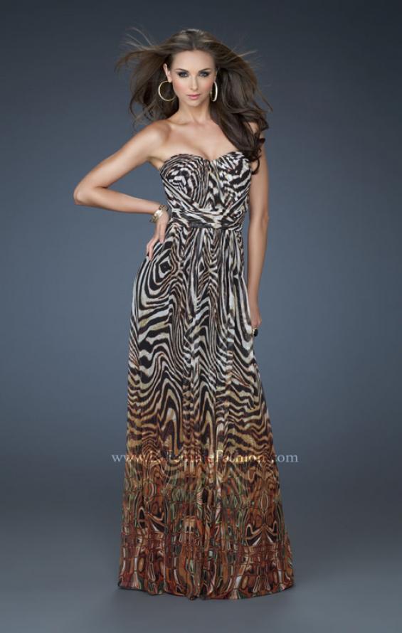 Picture of: Animal Inspired Strapless Gown with High Belted Waist in Print, Style: 18142, Main Picture