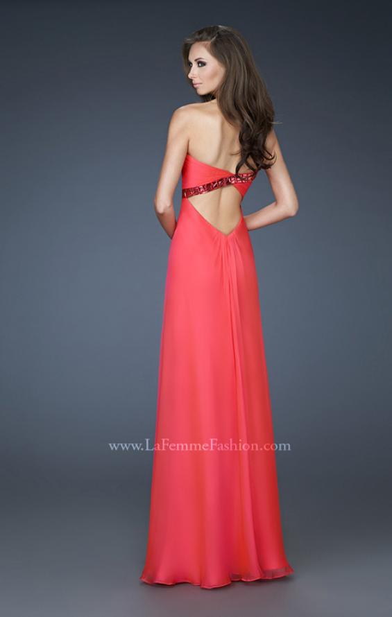 Picture of: Chiffon prom Gown with Gathered Bodice and Stones in Orange, Style: 18186, Back Picture