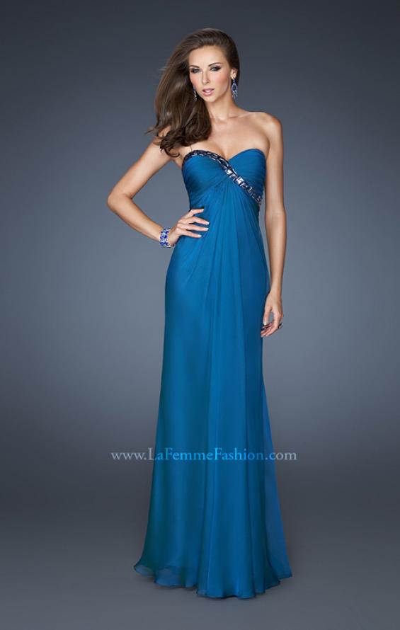 Picture of: Chiffon prom Gown with Gathered Bodice and Stones in Blue, Style: 18186, Detail Picture 2