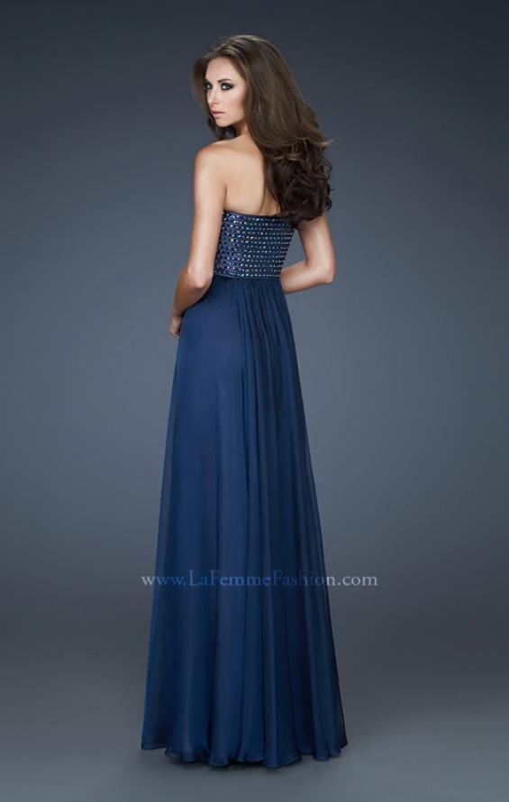 Picture of: Strapless Chiffon Gown with Sequined Bodice and Stones in Blue, Style: 18262, Back Picture