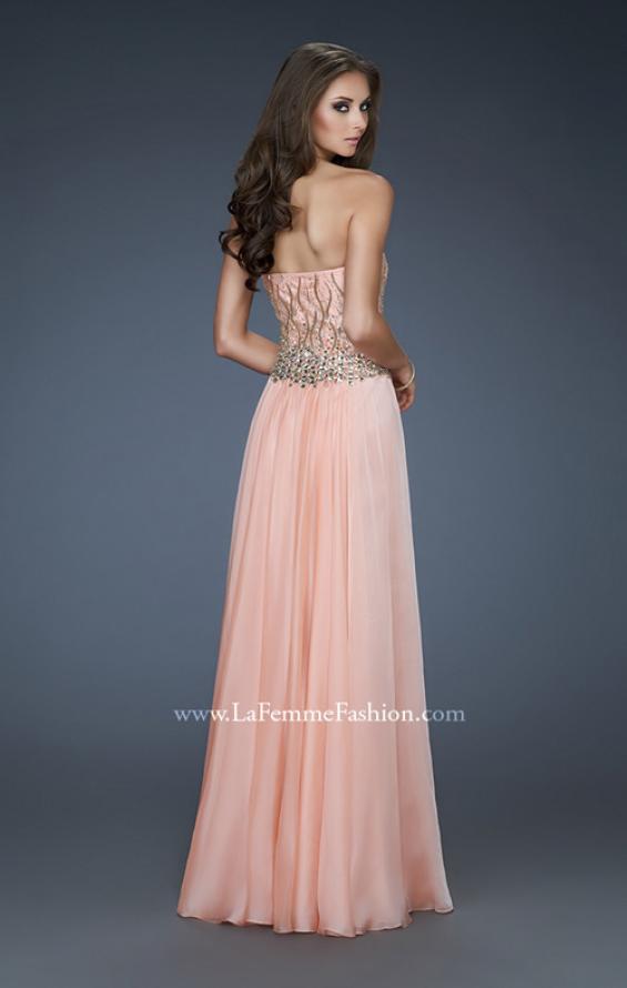 Picture of: Strapless Chiffon Gown with Beaded Bodice and Rhinestones in Orange, Style: 18273, Back Picture