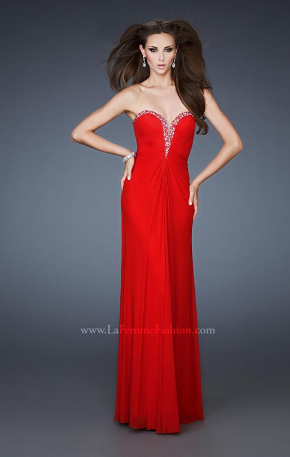 Picture of: Pleated Net Prom Gown with Rhinestone Bodice in Red, Style: 18331, Detail Picture 1