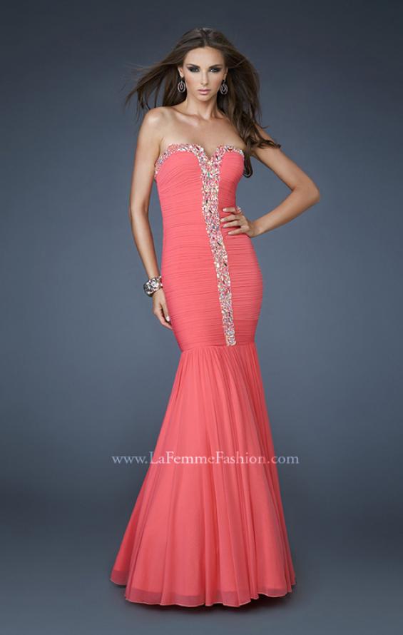 Picture of: Strapless Mermaid Gown with Rhinestone Neckline in Orange, Style: 18366, Detail Picture 1