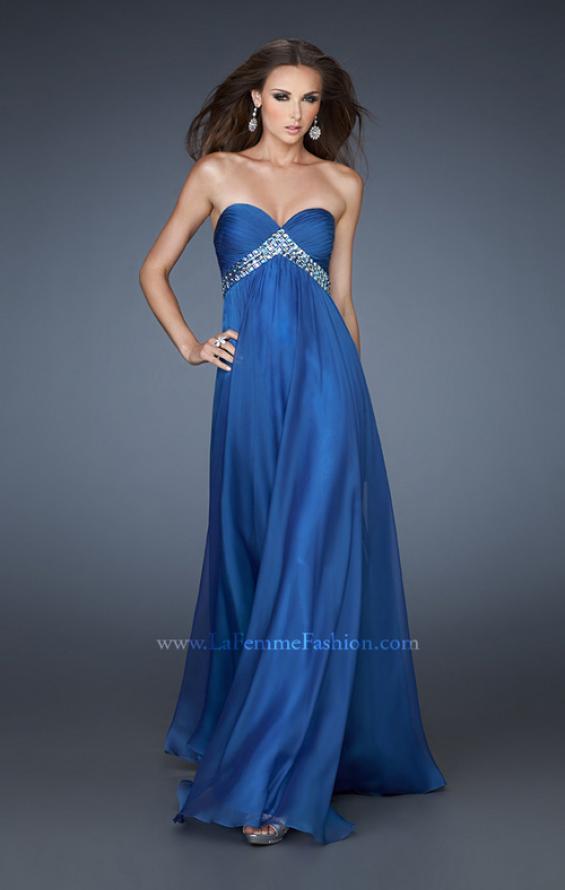 Picture of: A-line Chiffon Gown with Pleated Bodice and Empire Waist in Blue, Style: 18401, Detail Picture 1