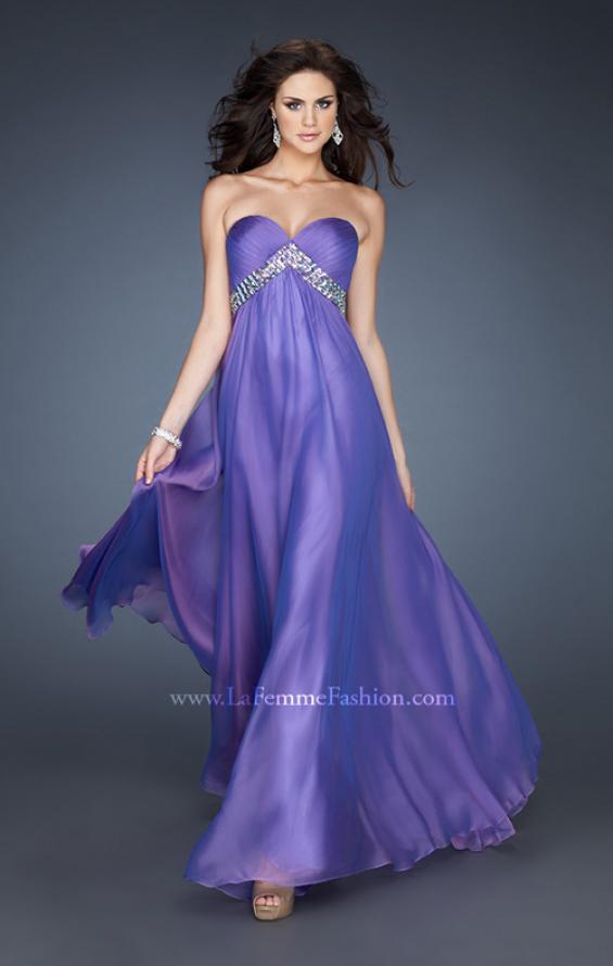 Picture of: A-line Chiffon Gown with Pleated Bodice and Empire Waist in Purple, Style: 18401, Detail Picture 2