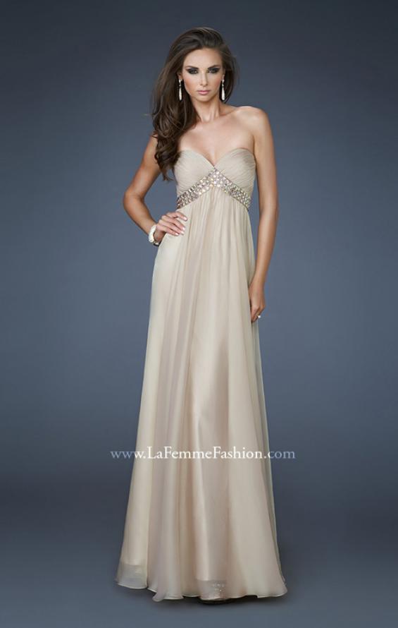 Picture of: A-line Chiffon Gown with Pleated Bodice and Empire Waist in Nude, Style: 18401, Detail Picture 3