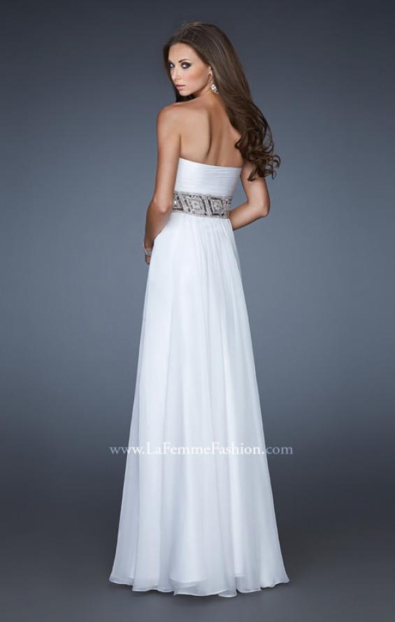 Picture of: Strapless Chiffon Gown with Beaded and Sequin Design in White, Style: 18420, Back Picture