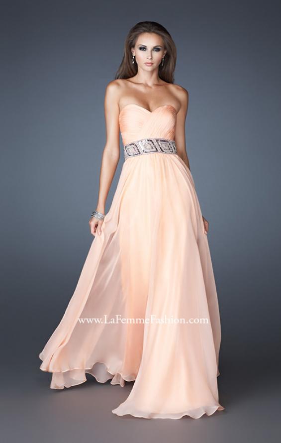 Picture of: Strapless Chiffon Gown with Beaded and Sequin Design in Orange, Style: 18420, Detail Picture 1