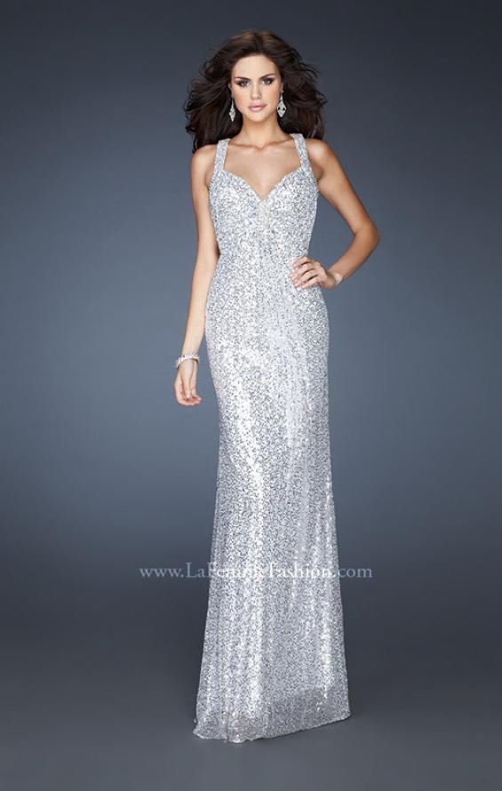 Picture of: Sequined Gown with Beaded Halter Neck and Diamond Back in Silver, Style: 18421, Detail Picture 1