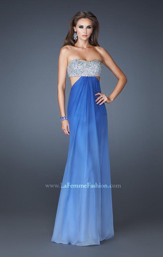 Picture of: Strapless Chiffon Dress with Beaded Bodice and Cut Outs in Blue, Style: 18429, Main Picture