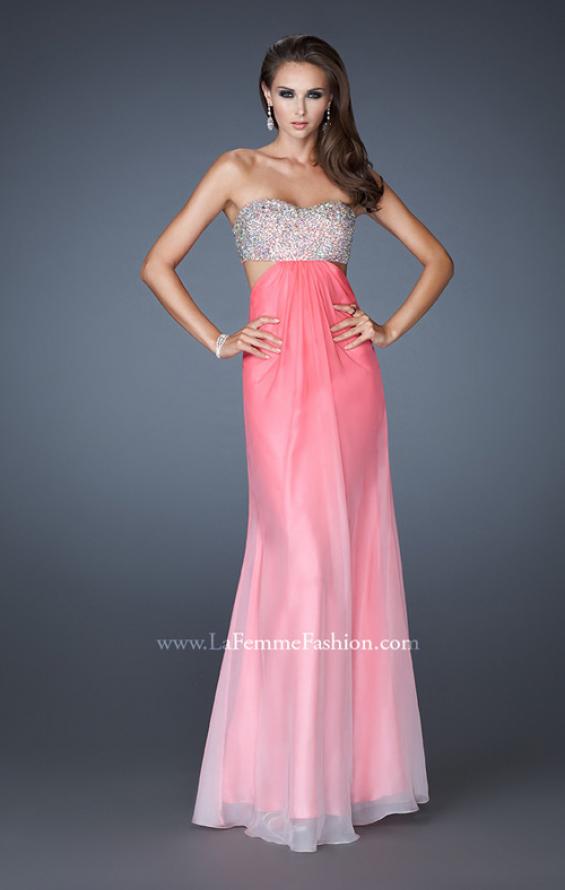 Picture of: Strapless Chiffon Dress with Beaded Bodice and Cut Outs in Pink, Style: 18429, Detail Picture 3