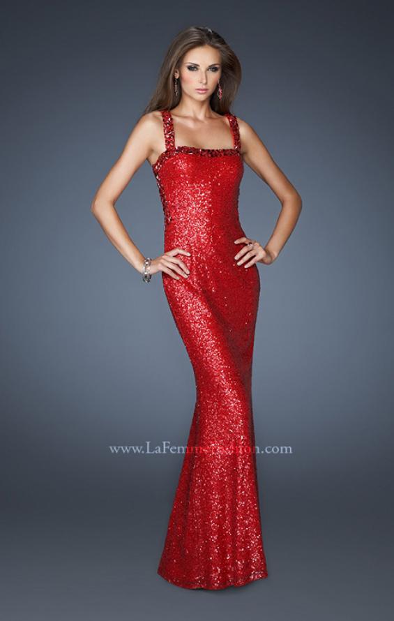 Picture of: Sequin Prom Dress with Rhinestone Accented Bodice in Red, Style: 18450, Main Picture
