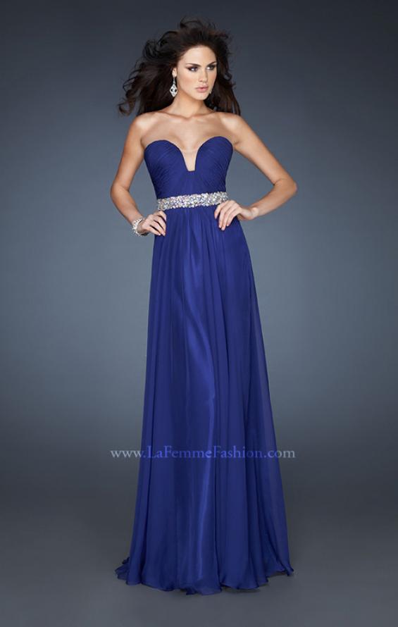 Picture of: Pleated Bodice Long A-line Prom Dress with Rhinestones in Blue, Style: 18457, Main Picture