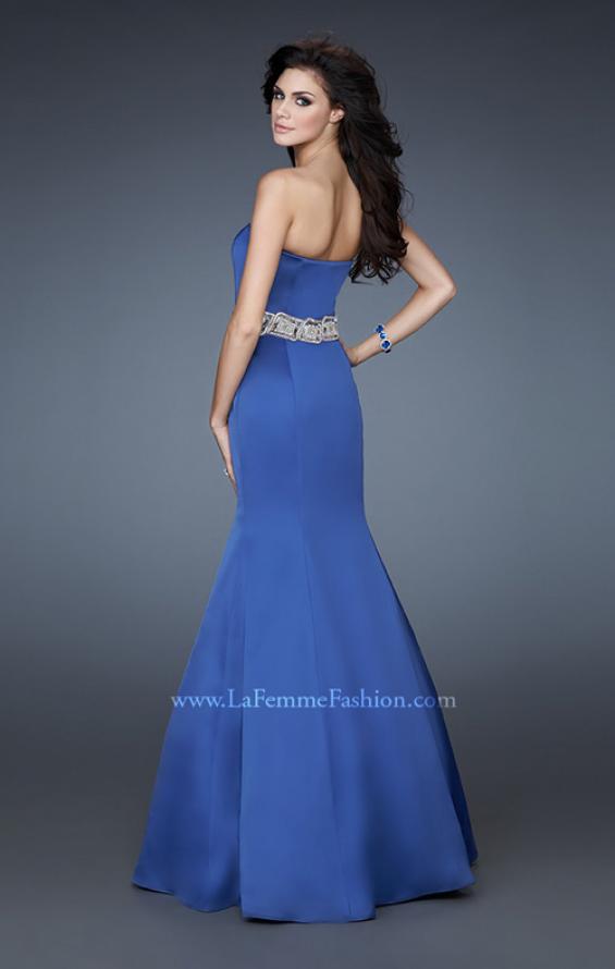 Picture of: Stretch Satin Mermaid Gown with Beaded Waist Detail in Blue, Style: 18460, Main Picture