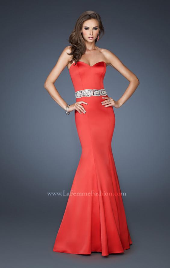 Picture of: Stretch Satin Mermaid Gown with Beaded Waist Detail in Red, Style: 18460, Back Picture