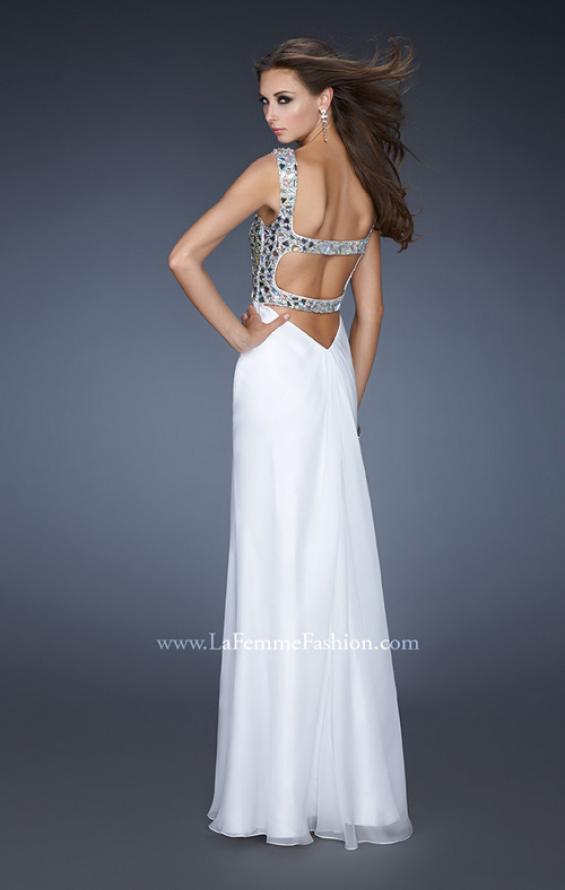 Picture of: Sophisticated Dress with Criss Cross Bodice and Rhinestones in White, Style: 18487, Back Picture