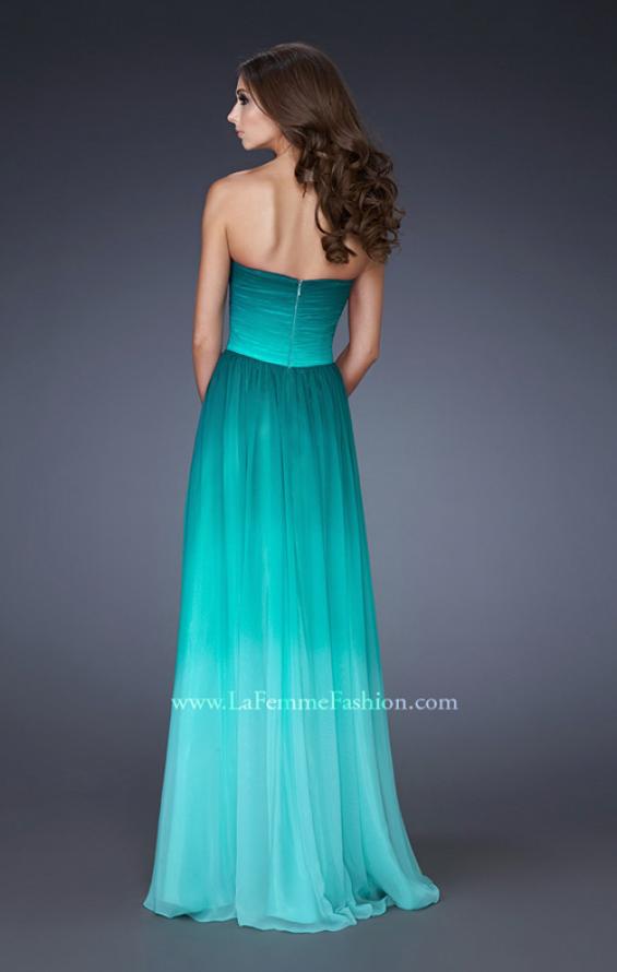 Picture of: Strapless Long Chiffon Dress with Ombre Print in Green, Style: 18497, Back Picture