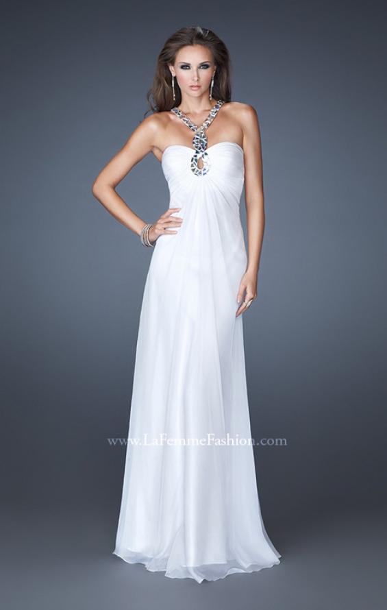 Picture of: Halter Top Long Prom Dress with Stone Embellishments in White, Style: 18499, Main Picture