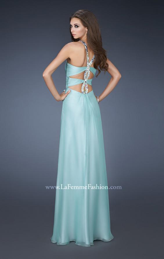 Picture of: Halter Top Long Prom Dress with Stone Embellishments in Blue, Style: 18499, Back Picture