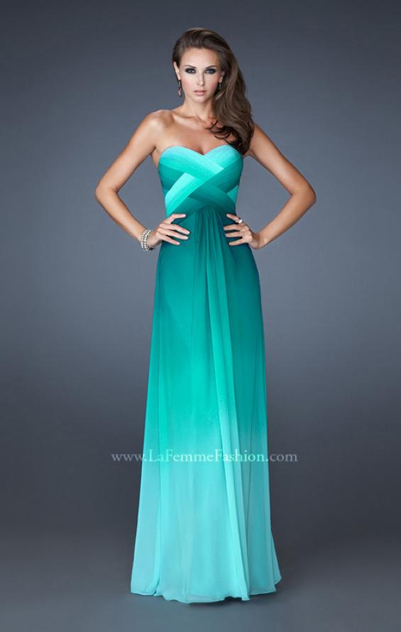 Picture of: Multi Tonal Ombre Dress with Criss Cross Beaded Back in Green, Style: 18525, Main Picture