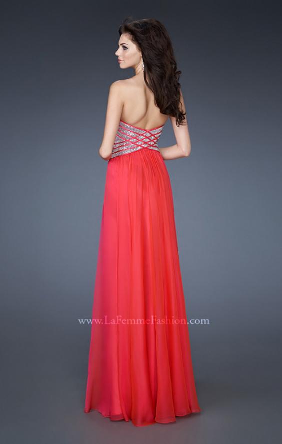 Picture of: Long Sweetheart Chiffon Gown with Sequin Detail in Pink, Style: 18530, Back Picture