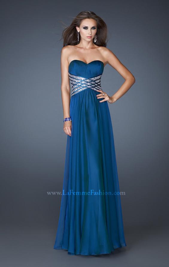 Picture of: Long Sweetheart Chiffon Gown with Sequin Detail in Blue, Style: 18530, Detail Picture 1