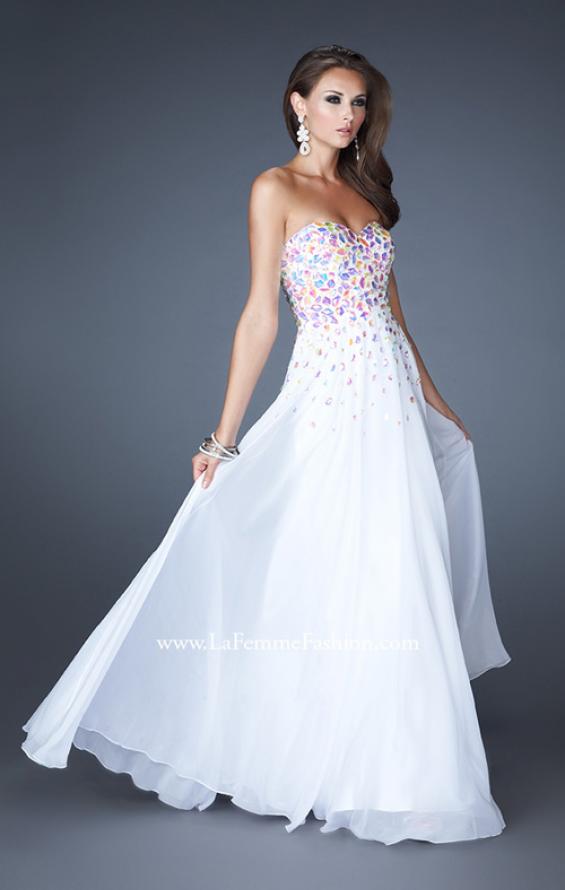 Picture of: A-line Chiffon Gown with Cascading Rhinestone Detail in White, Style: 18532, Main Picture