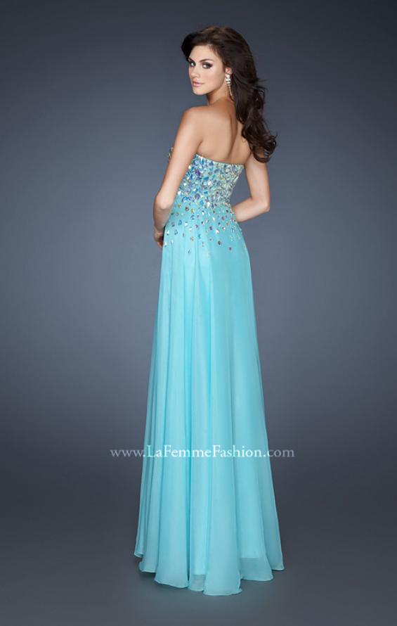 Picture of: A-line Chiffon Gown with Cascading Rhinestone Detail in Blue, Style: 18532, Back Picture