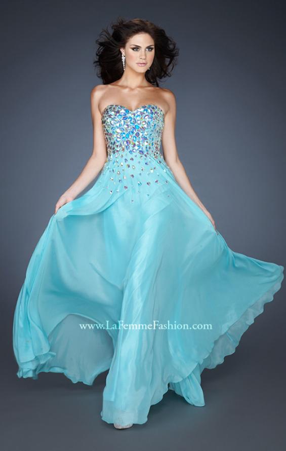 Picture of: A-line Chiffon Gown with Cascading Rhinestone Detail in Blue, Style: 18532, Detail Picture 1