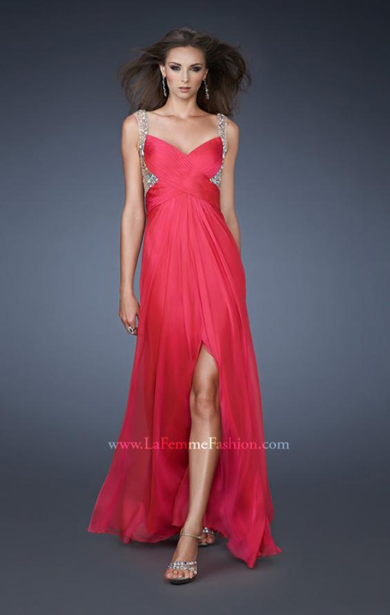 Picture of: Illusion Strap Prom Dress with V Back and Rhinestones in Pink, Style: 18541, Main Picture