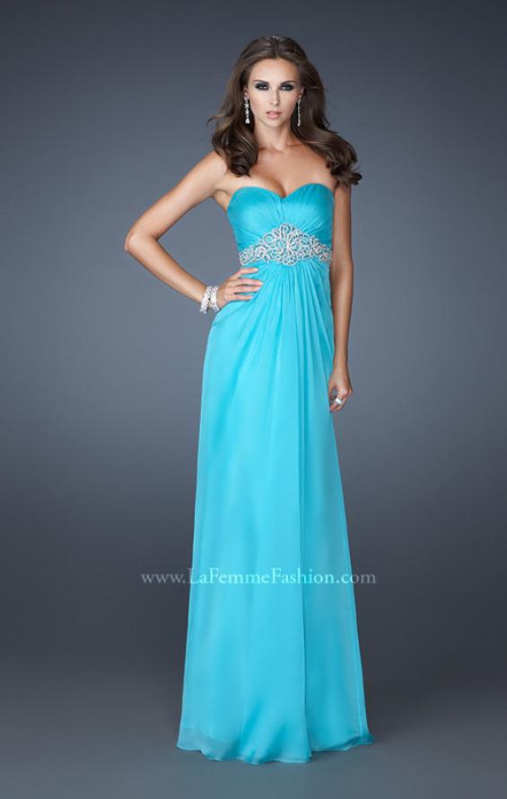 Picture of: Strapless Chiffon Long Gown with Beaded Waistline in Blue, Style: 18544, Detail Picture 1