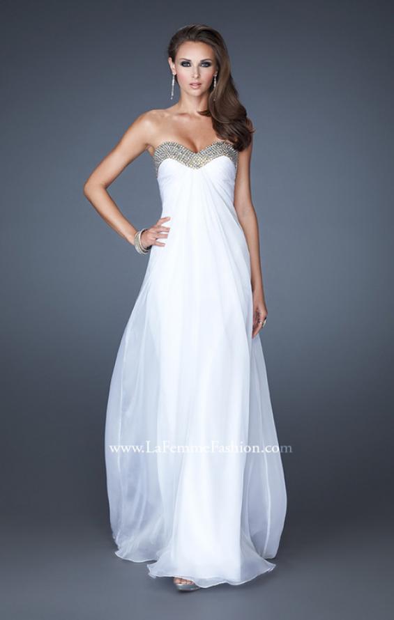 Picture of: Sweetheart Neck Dress with Rhinestones and Flowy Skirt in White, Style: 18566, Detail Picture 2