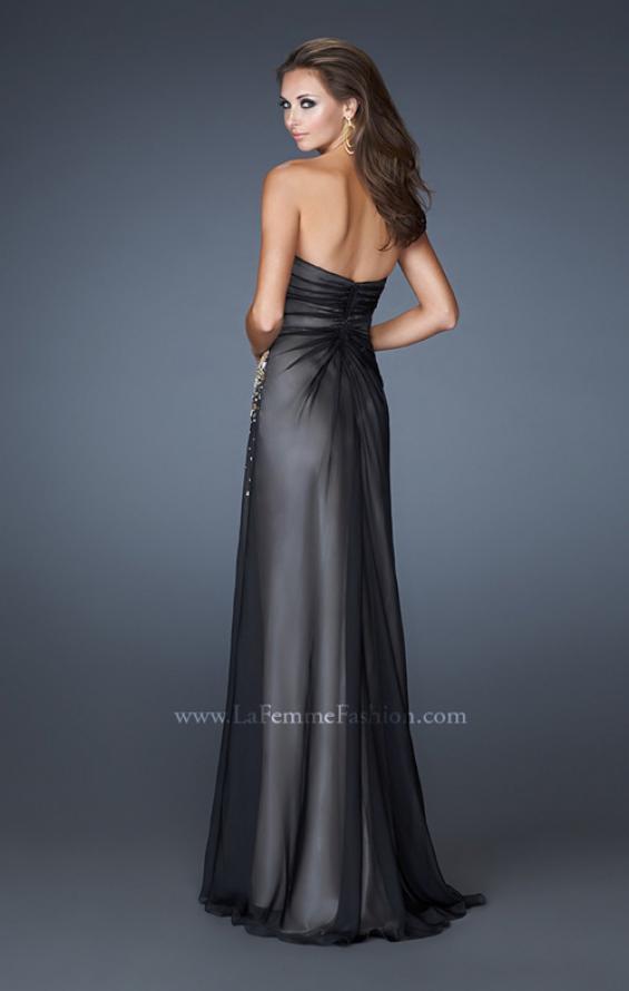 Picture of: Strapless Prom Gown with Beaded Sides and Ruching in Black, Style: 18594, Back Picture