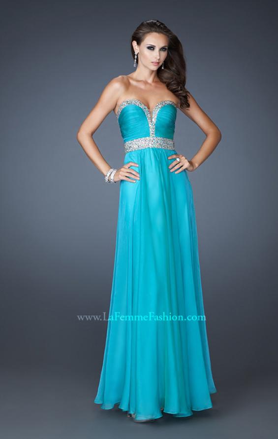 Picture of: Long Prom Dress with Gem Bordered Neckline and Beads in Blue, Style: 18609, Detail Picture 1