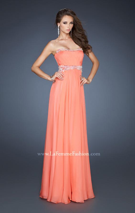Picture of: Classic Chiffon Prom Dress with Beaded Neckline and Waist in Orange, Style: 18611, Detail Picture 2