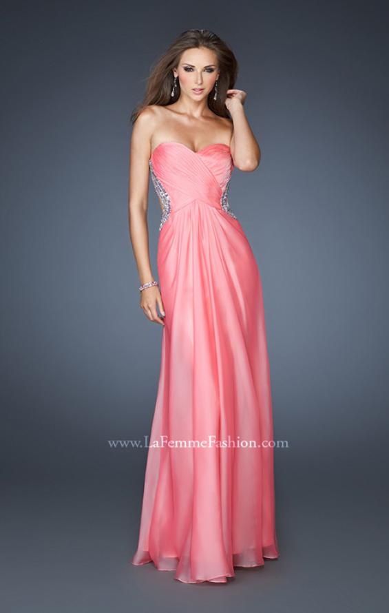 Picture of: Strapless Chiffon Dress with Cut Outs and Beaded Trim in Pink, Style: 18619, Main Picture